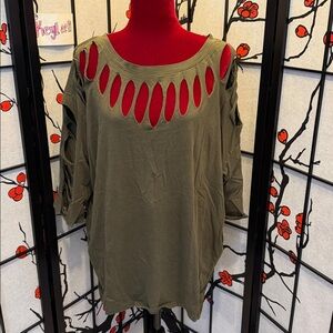 #382. Torrid Olive Cut-Out Short Sleeve Top 2x